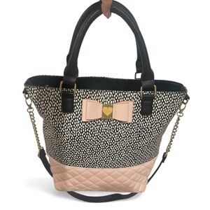 Betsey Johnson Bow Tote Quilted Blush & Black White 🎀